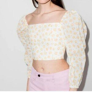 Cottagecore Reformation Style Bone Corset Puff Sleeve Cotton Crop Top